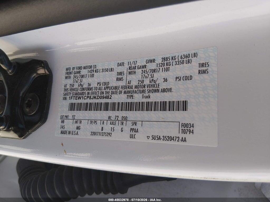 1FTEW1CP8JKD09482 2018 FORD F-150 photo no. 9