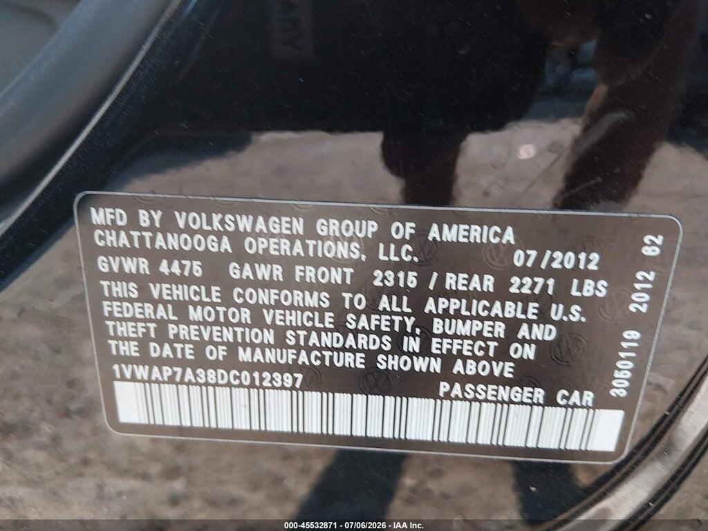 1VWAP7A38DC012397 2013 VOLKSWAGEN PASSAT photo no. 9