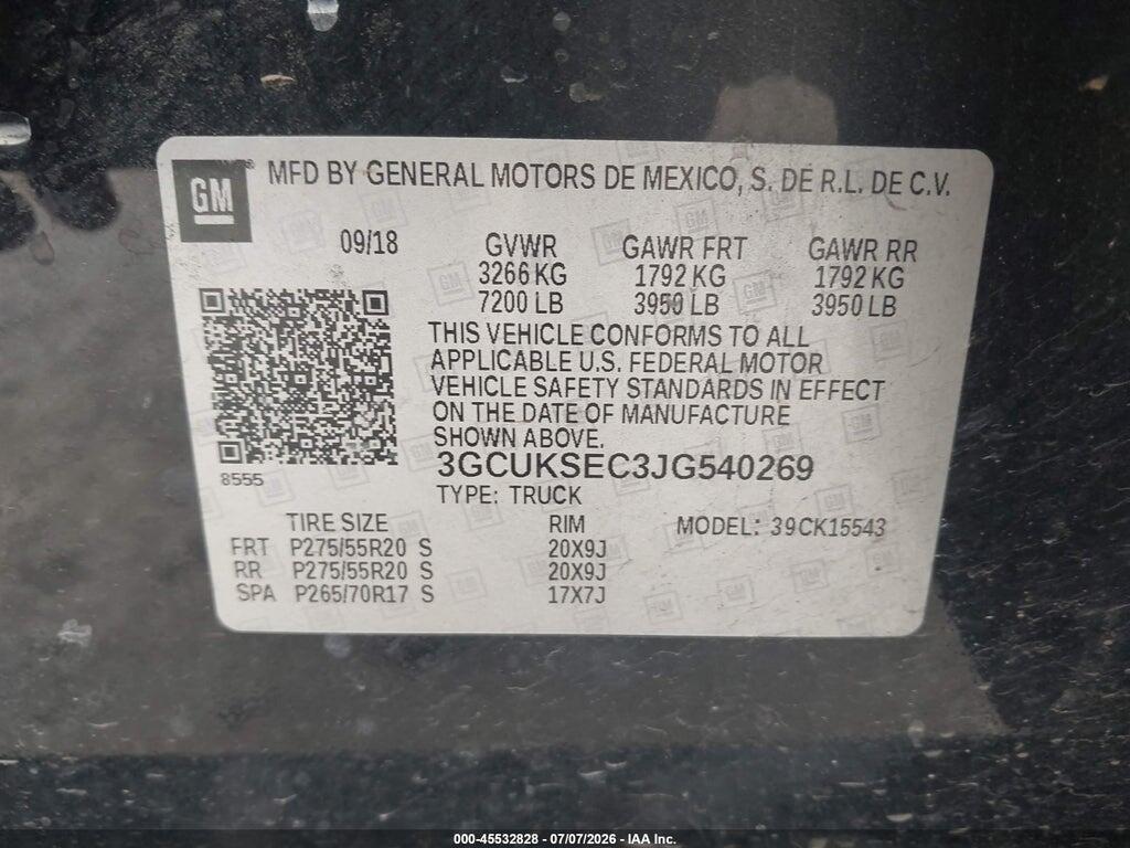 3GCUKSEC3JG540269 2018 CHEVROLET SILVERADO 1500 photo no. 9