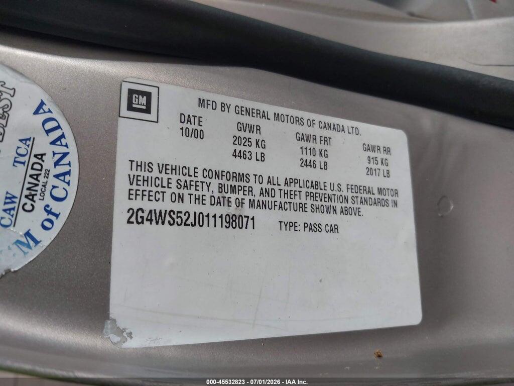 2G4WS52J011198071 2001 BUICK CENTURY photo no. 9