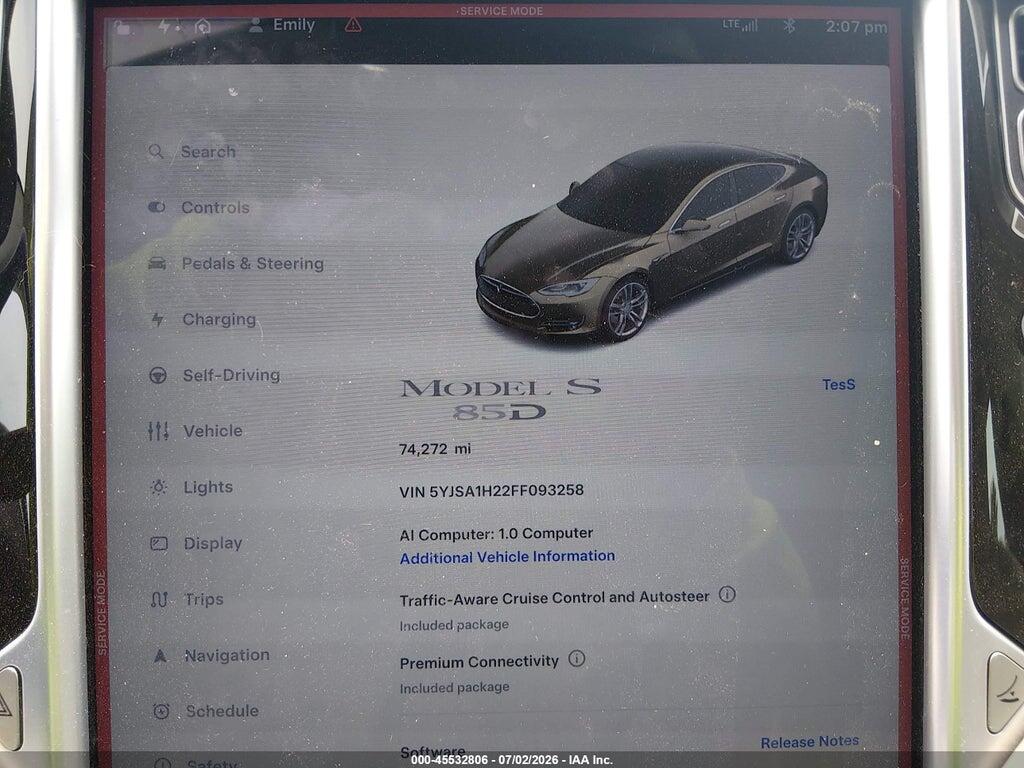 5YJSA1H22FF093258 2015 TESLA MODEL S photo no. 7