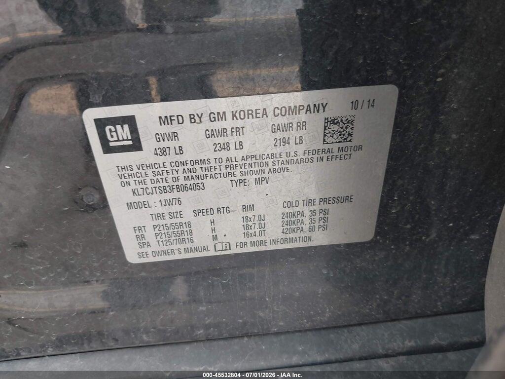 KL7CJTSB3FB064053 2015 CHEVROLET TRAX photo no. 9