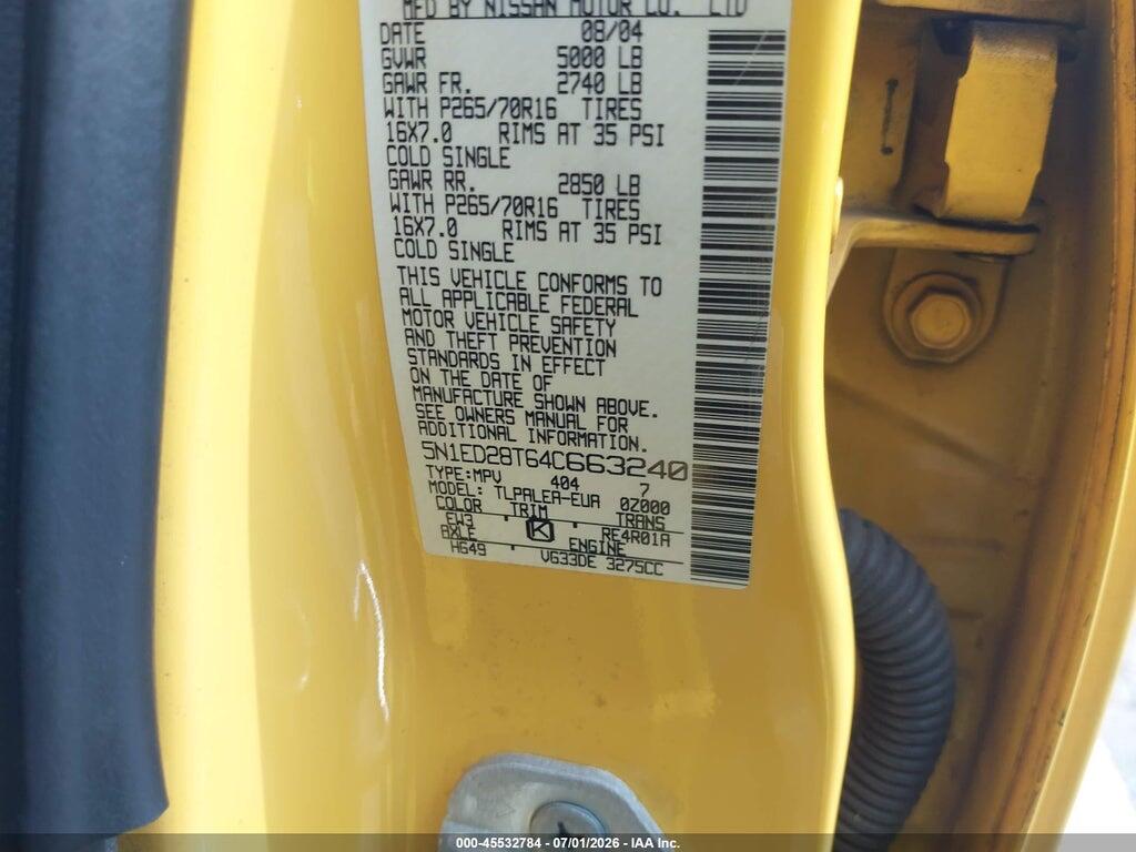 5N1ED28T64C663240 2004 NISSAN XTERRA photo no. 9