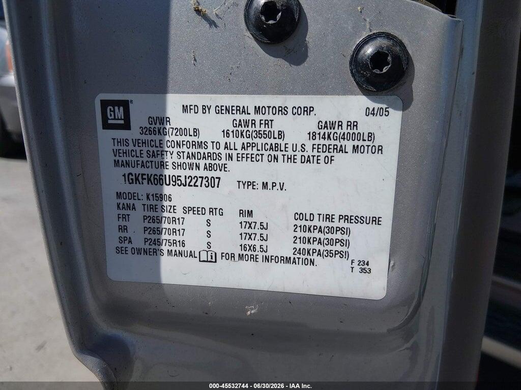 1GKFK66U95J227307 2005 GMC YUKON XL 1500 photo no. 9