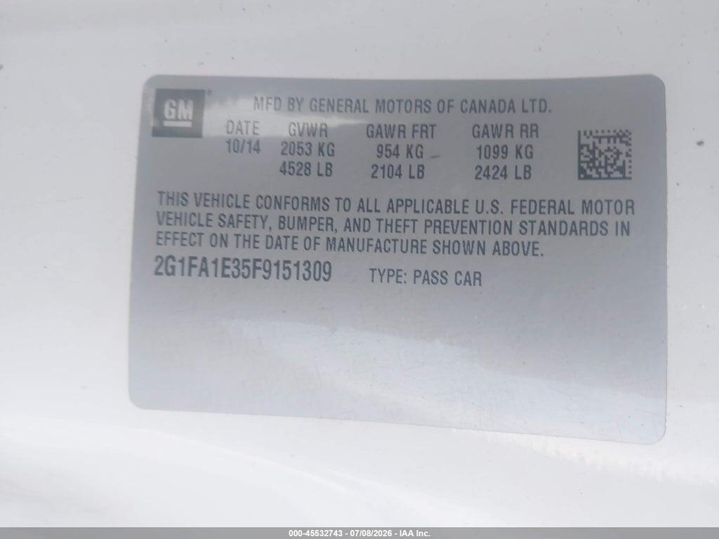 2G1FA1E35F9151309 2015 CHEVROLET CAMARO photo no. 9