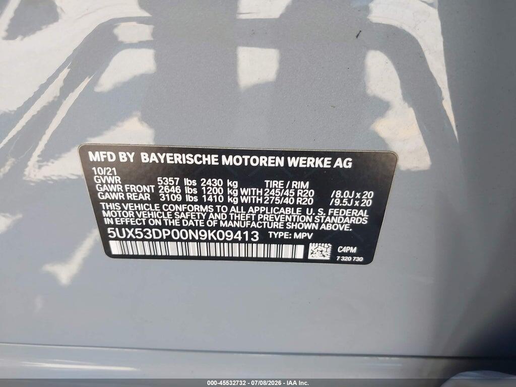5UX53DP00N9K09413 2022 BMW X3 photo no. 9