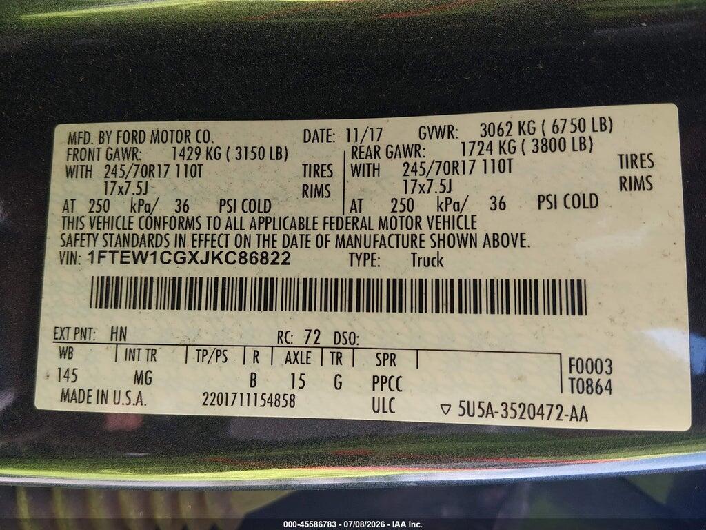 1FTEW1CGXJKC86822 2018 FORD F-150 photo no. 9