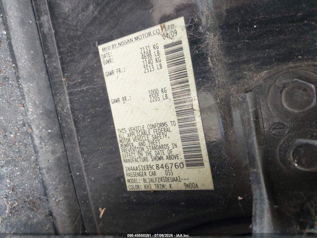 1N4AA51E89C846760 2009 NISSAN MAXIMA photo no. 9
