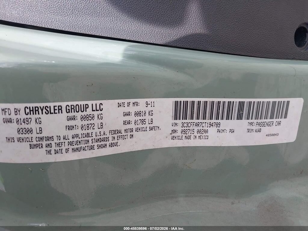 3C3CFFAR7CT194789 2012 FIAT 500 photo no. 9