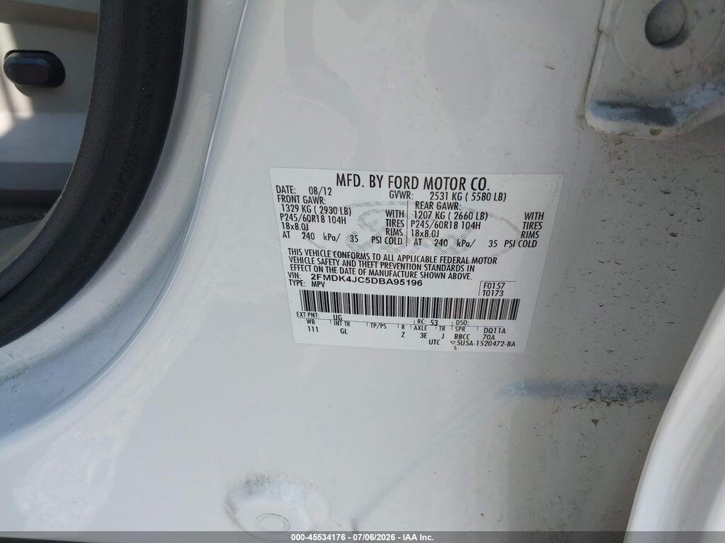 2FMDK4JC5DBA95196 2013 FORD EDGE photo no. 9
