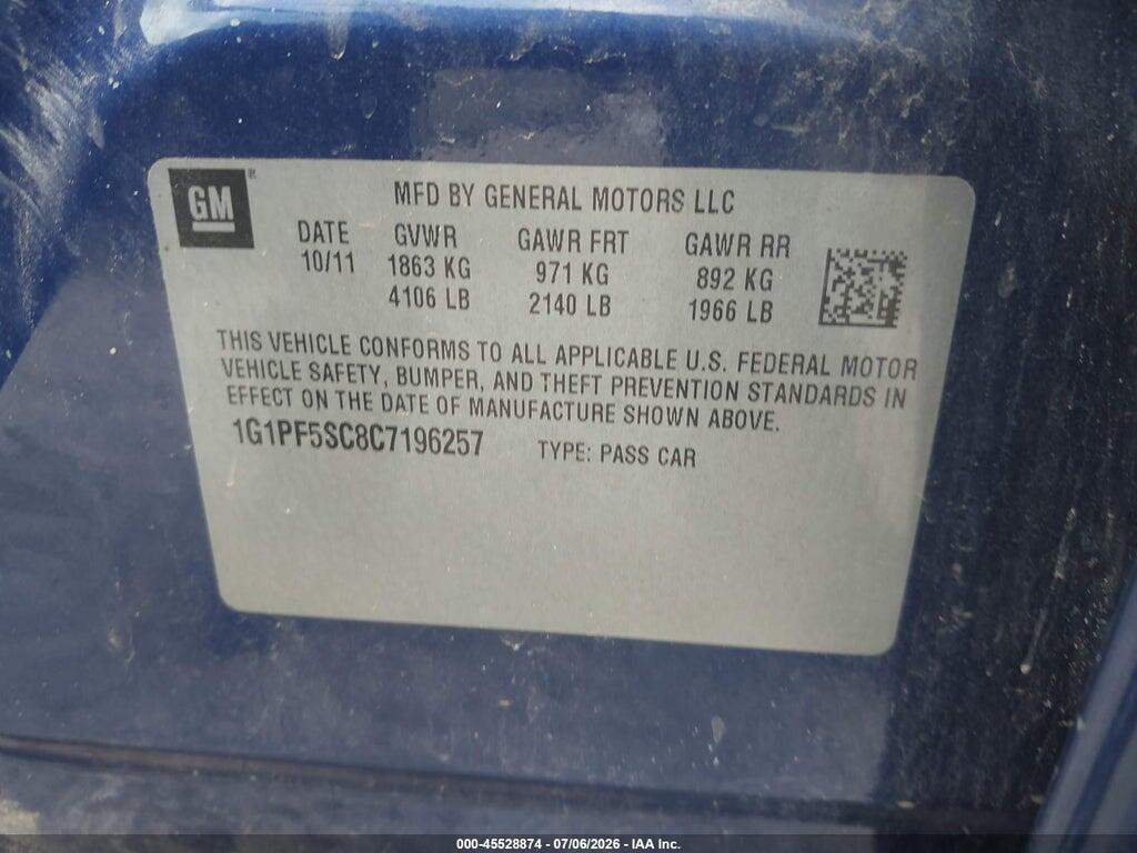 1G1PF5SC8C7196257 2012 CHEVROLET CRUZE photo no. 9