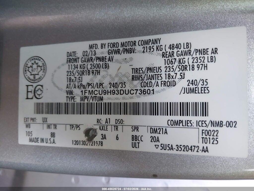 1FMCU9H93DUC73601 2013 FORD ESCAPE photo no. 9