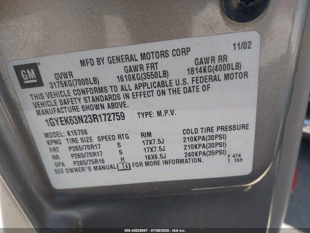 1GYEK63N23R172759 2003 CADILLAC ESCALADE photo no. 9
