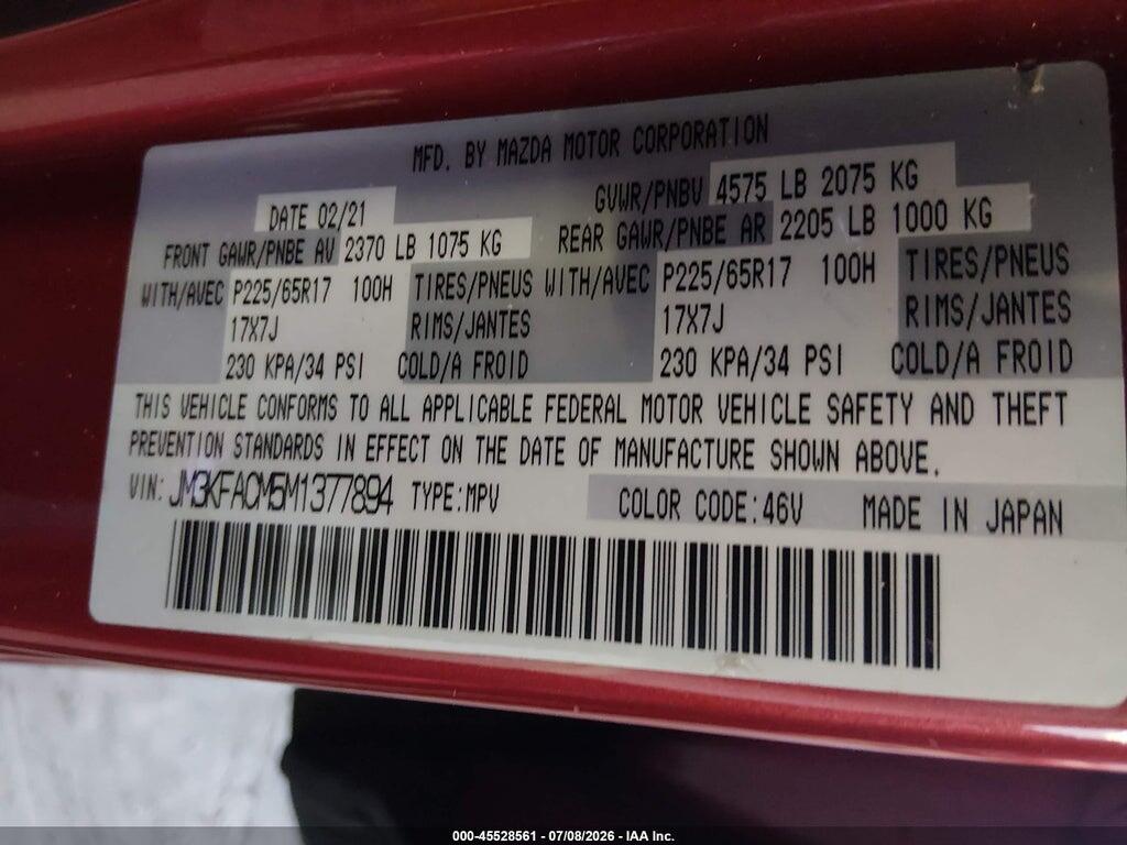 JM3KFACM5M1377894 2021 MAZDA CX-5 photo no. 9