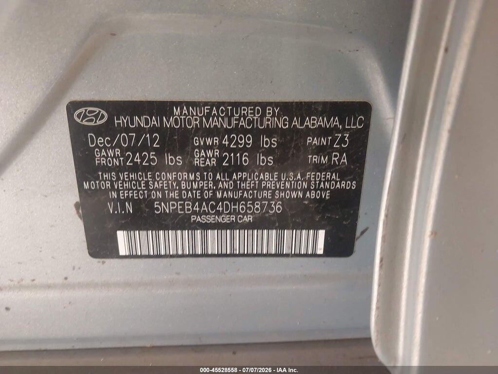 5NPEB4AC4DH658736 2013 HYUNDAI SONATA photo no. 9