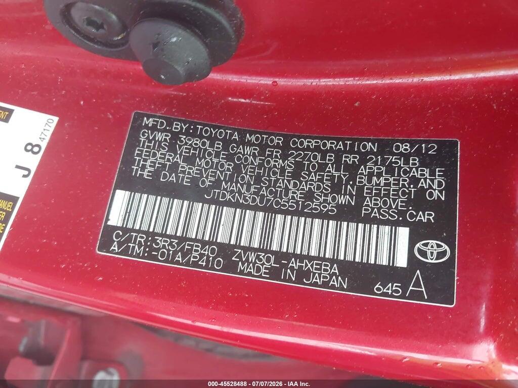 JTDKN3DU7C5512595 2012 TOYOTA PRIUS photo no. 9