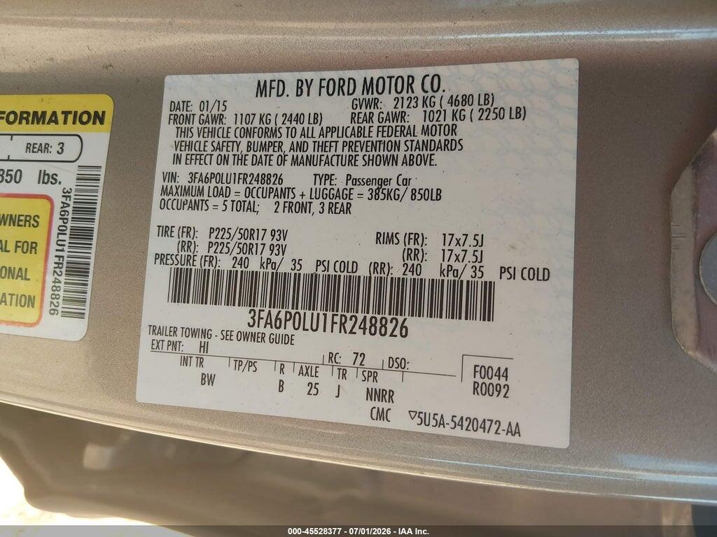 3FA6P0LU1FR248826 2015 FORD FUSION HYBRID photo no. 9
