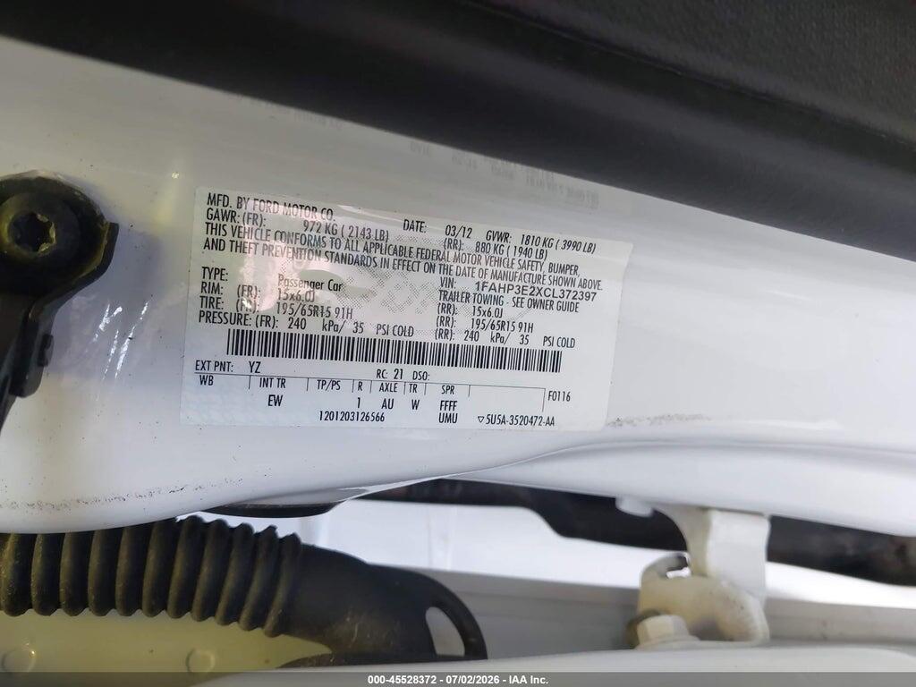 1FAHP3E2XCL372397 2012 FORD FOCUS photo no. 9