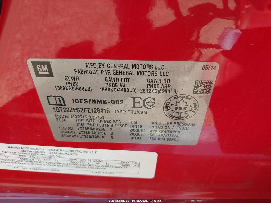 1GT22ZEG2FZ128418 2015 GMC SIERRA 2500HD photo no. 9