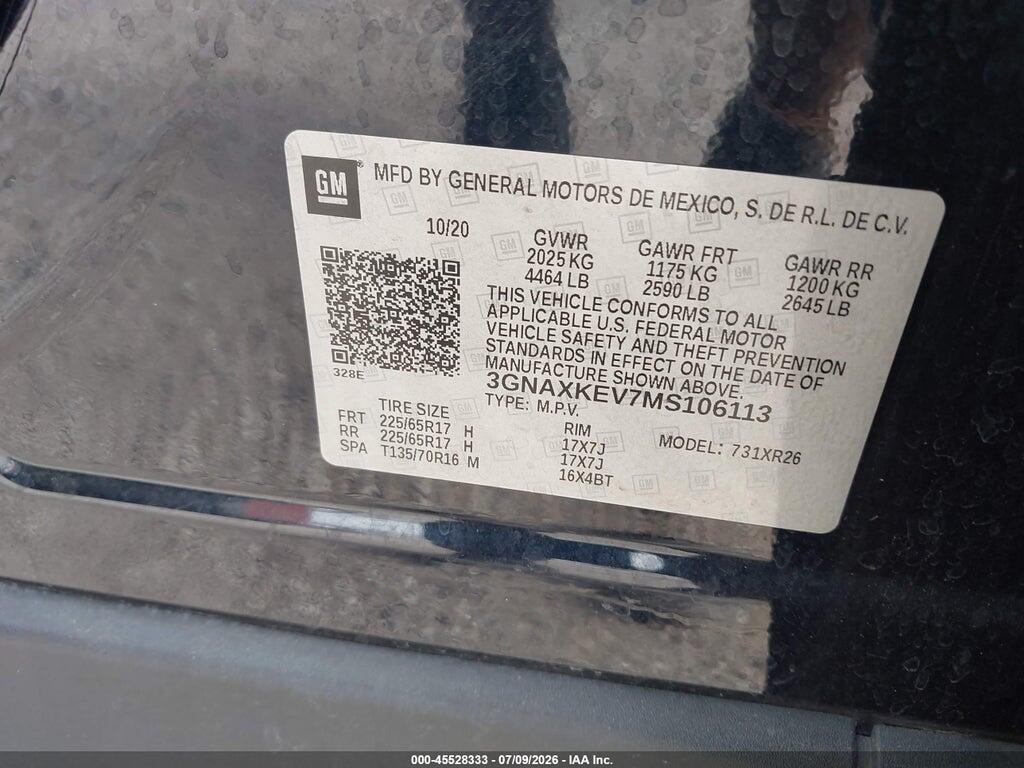 3GNAXKEV7MS106113 2021 CHEVROLET EQUINOX photo no. 9