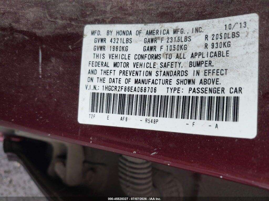 1HGCR2F86EA068706 2014 HONDA ACCORD photo no. 9