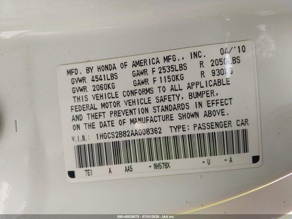 1HGCS2B82AA008362 2010 HONDA ACCORD photo no. 9