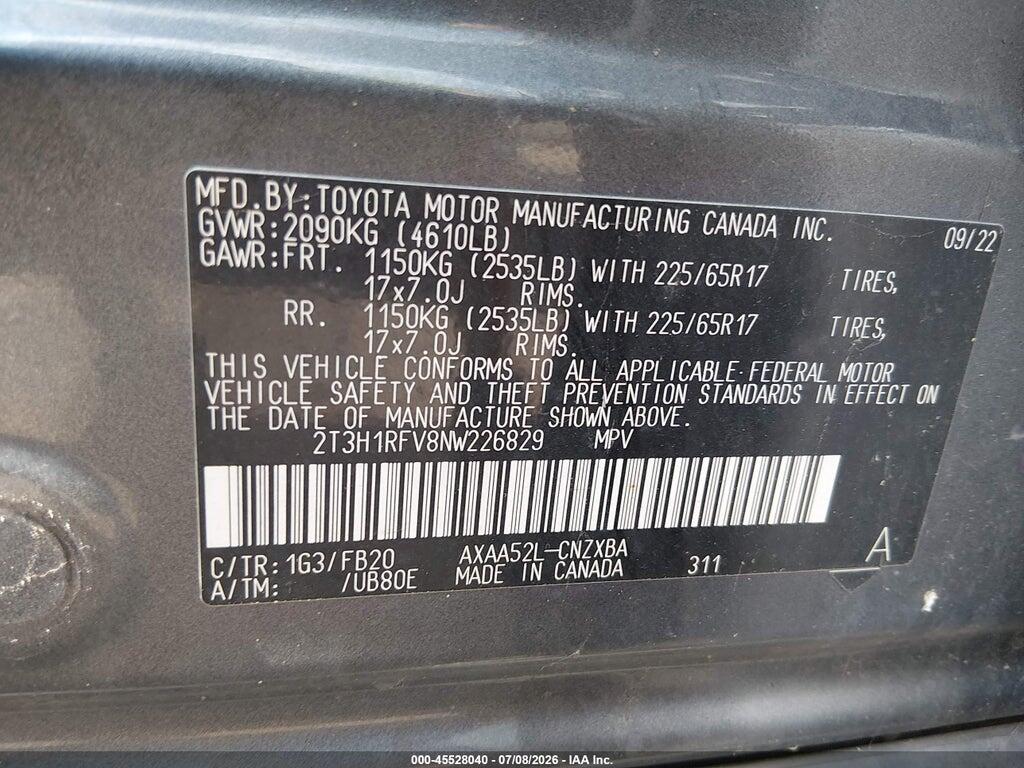 2T3H1RFV8NW226829 2022 TOYOTA RAV4 photo no. 9