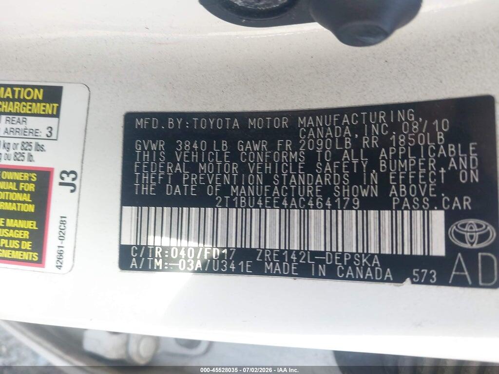 2T1BU4EE4AC464179 2010 TOYOTA COROLLA photo no. 9