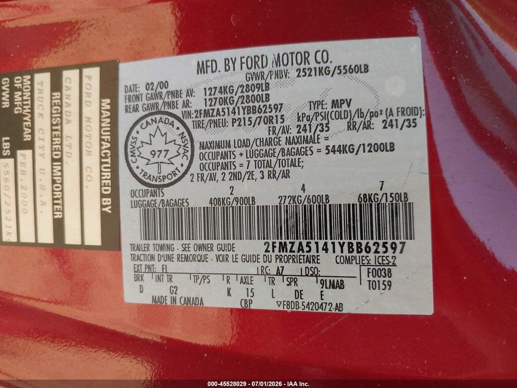 2FMZA5141YBB62597 2000 FORD WINDSTAR photo no. 8
