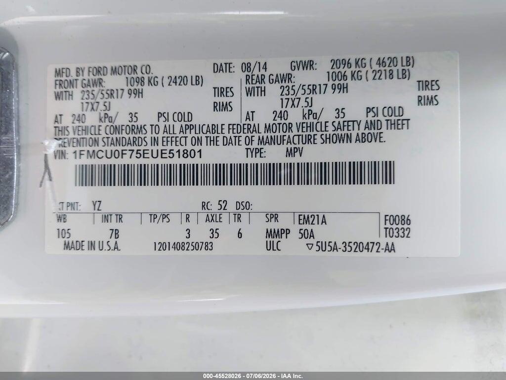 1FMCU0F75EUE51801 2014 FORD ESCAPE photo no. 9