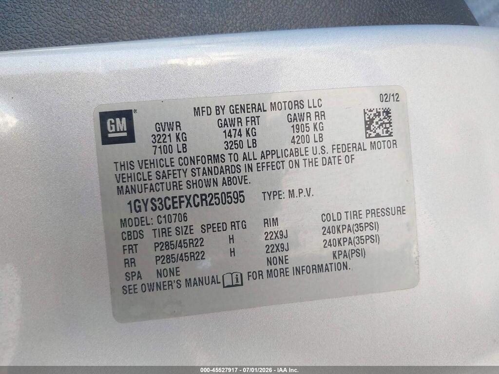 1GYS3CEFXCR250595 2012 CADILLAC ESCALADE photo no. 9