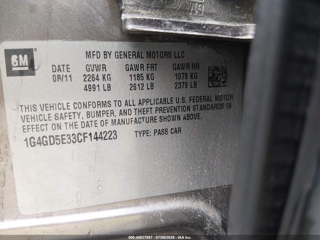 1G4GD5E33CF144223 2012 BUICK LACROSSE photo no. 9