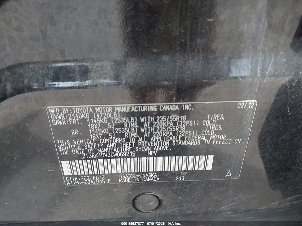 2T3RK4DV3CW069215 2012 TOYOTA RAV4 photo no. 9