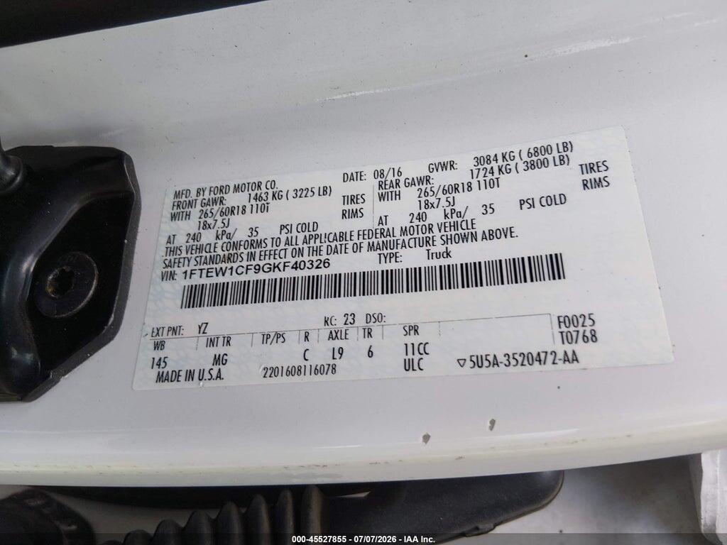 1FTEW1CF9GKF40326 2016 FORD F-150 photo no. 9