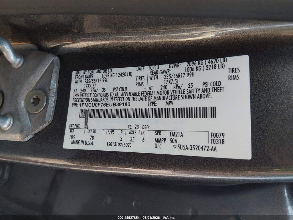 1FMCU0F76EUB39180 2014 FORD ESCAPE photo no. 9