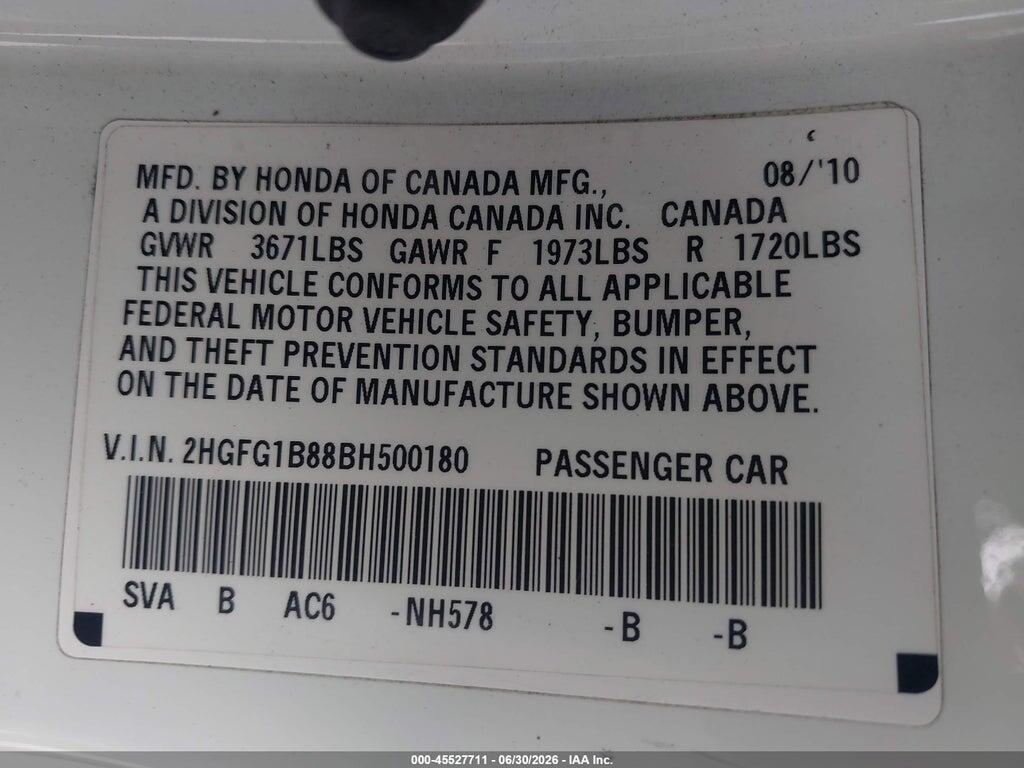 2HGFG1B88BH500180 2011 HONDA CIVIC photo no. 9