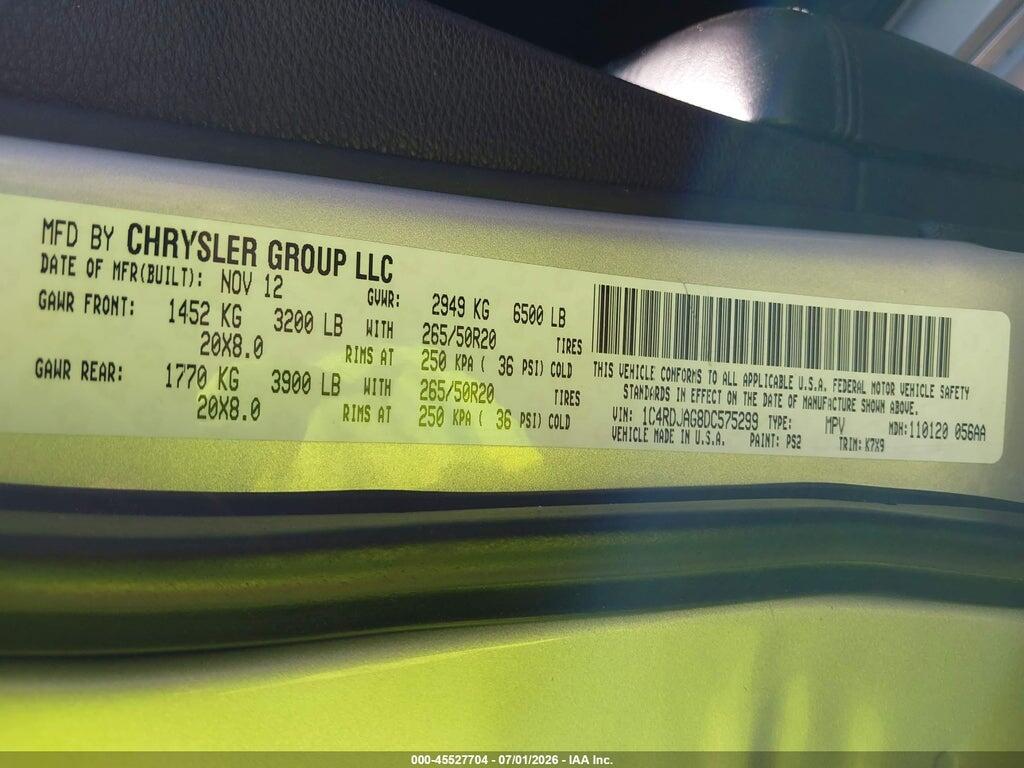 1C4RDJAG8DC575299 2013 DODGE DURANGO photo no. 9