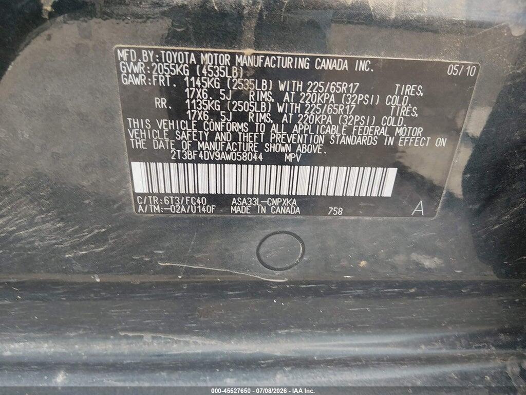 2T3BF4DV9AW058044 2010 TOYOTA RAV4 photo no. 9