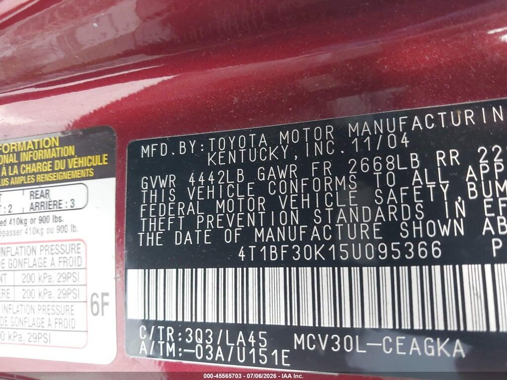 4T1BF30K15U095366 2005 TOYOTA CAMRY photo no. 9