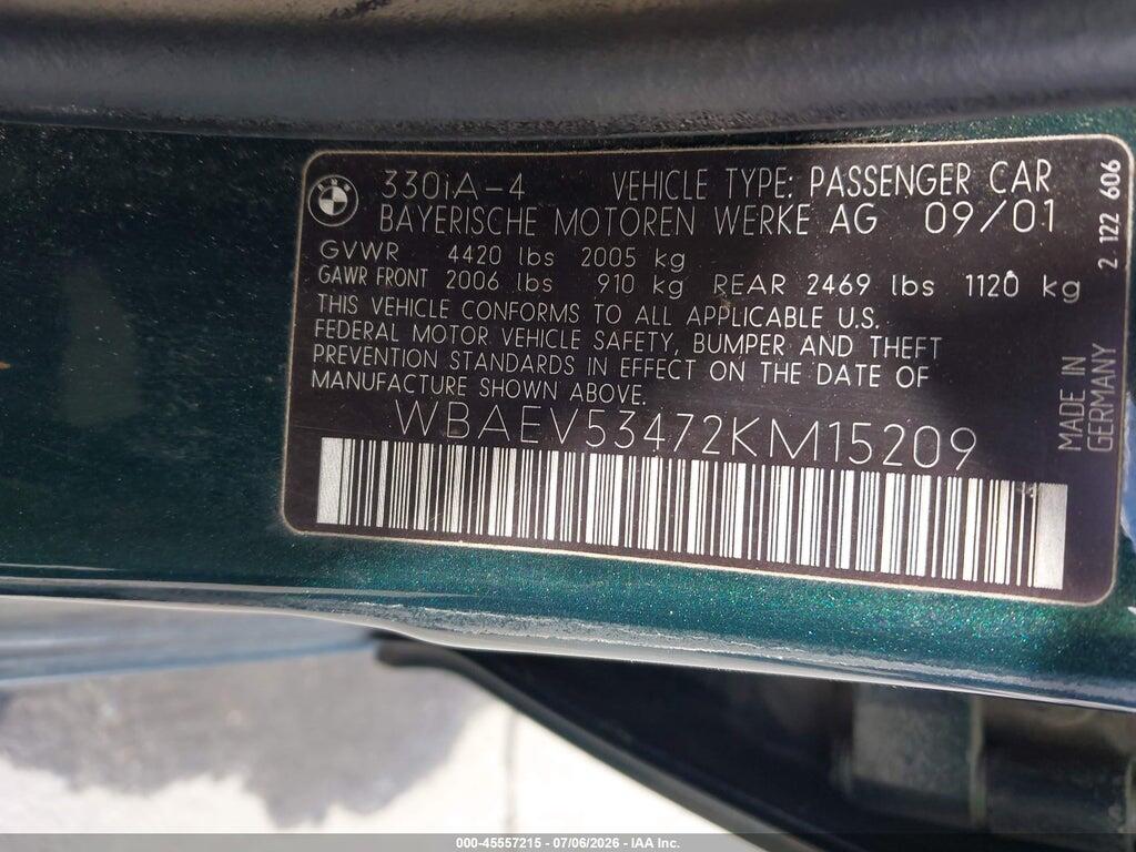 WBAEV53472KM15209 2002 BMW 3 SERIES photo no. 9