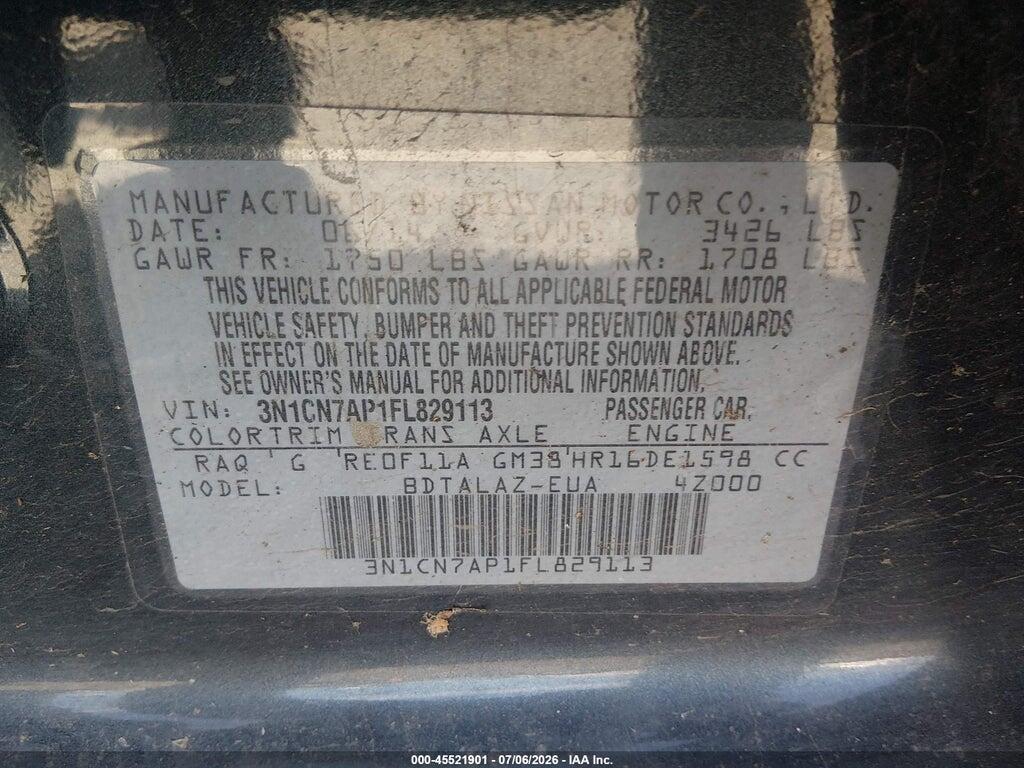3N1CN7AP1FL829113 2015 NISSAN VERSA photo no. 9