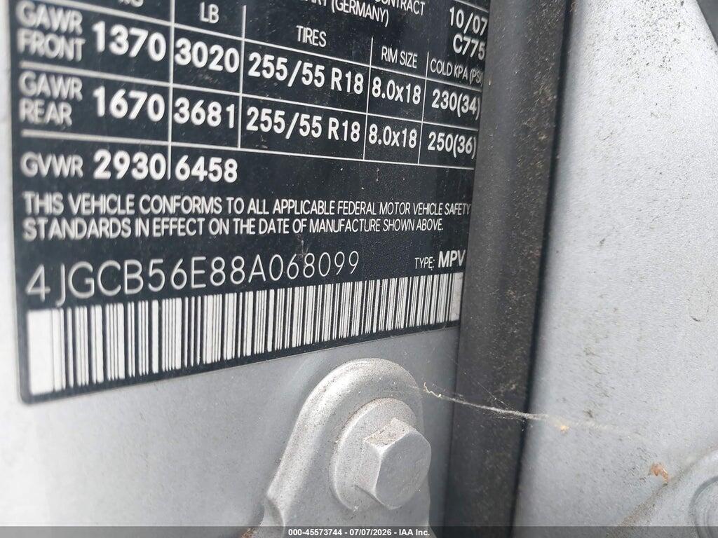 4JGCB56E88A068099 2008 MERCEDES-BENZ R-CLASS photo no. 9