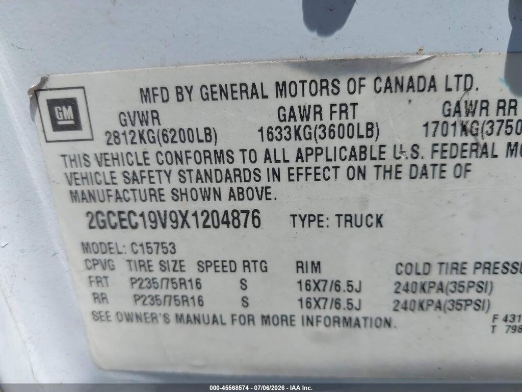 2GCEC19V9X1204876 1999 CHEVROLET SILVERADO 1500 photo no. 9