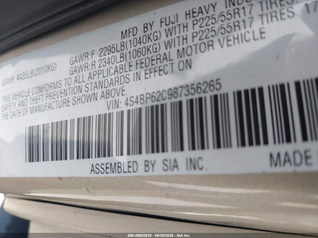 4S4BP62C987356265 2008 SUBARU OUTBACK (NATL photo no. 9