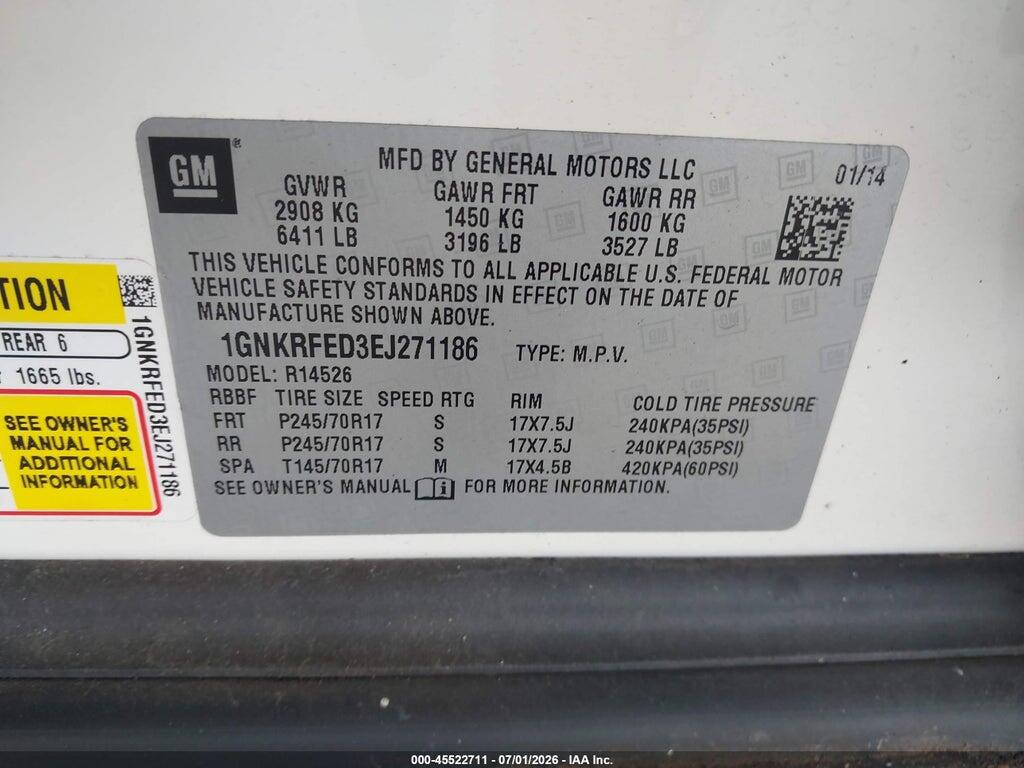 1GNKRFED3EJ271186 2014 CHEVROLET TRAVERSE photo no. 9