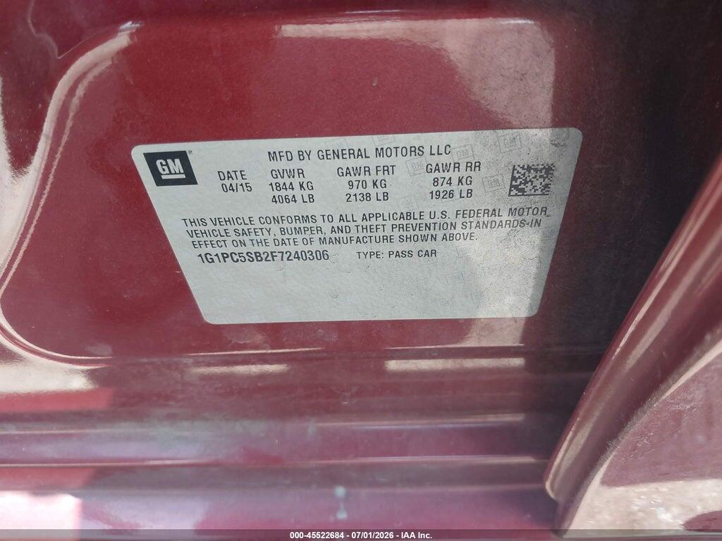 1G1PC5SB2F7240306 2015 CHEVROLET CRUZE photo no. 9