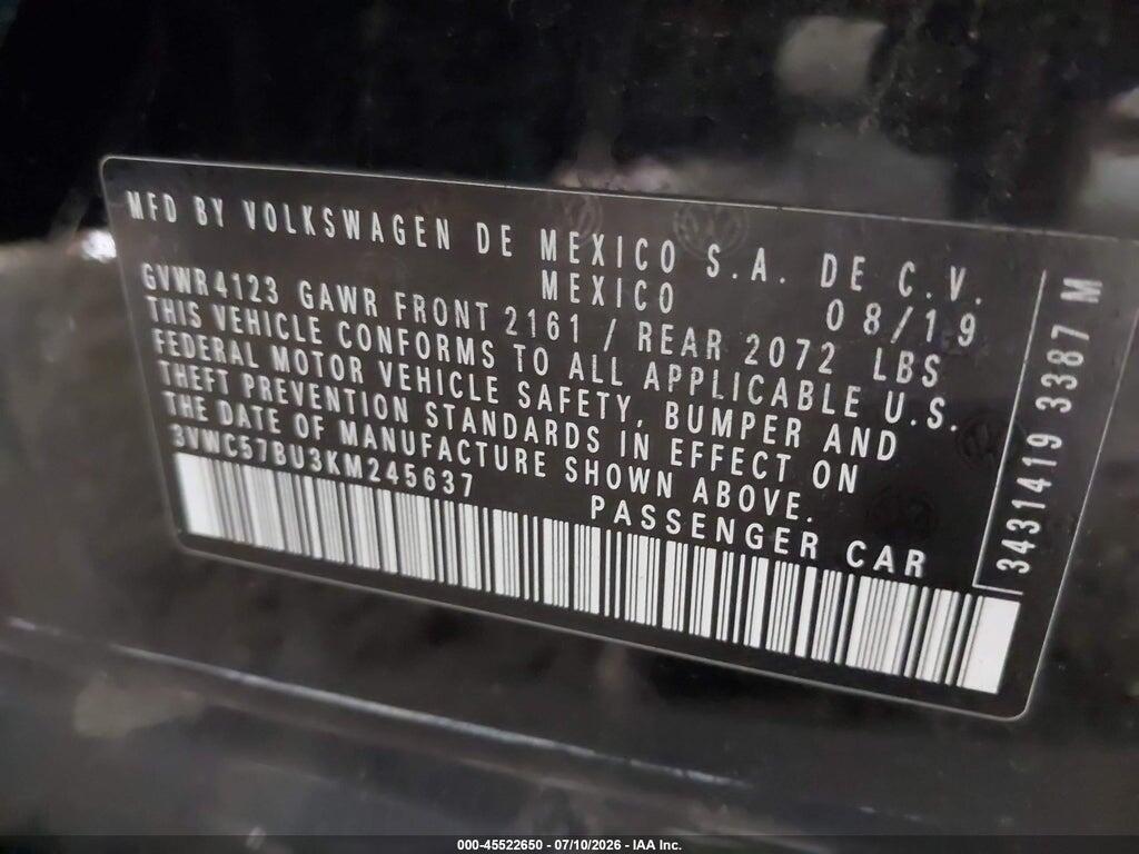 3VWC57BU3KM245637 2019 VOLKSWAGEN JETTA photo no. 9