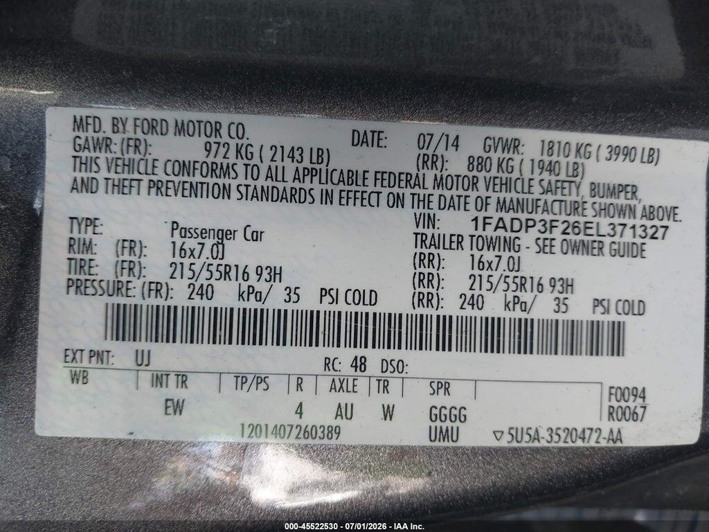 1FADP3F26EL371327 2014 FORD FOCUS photo no. 9