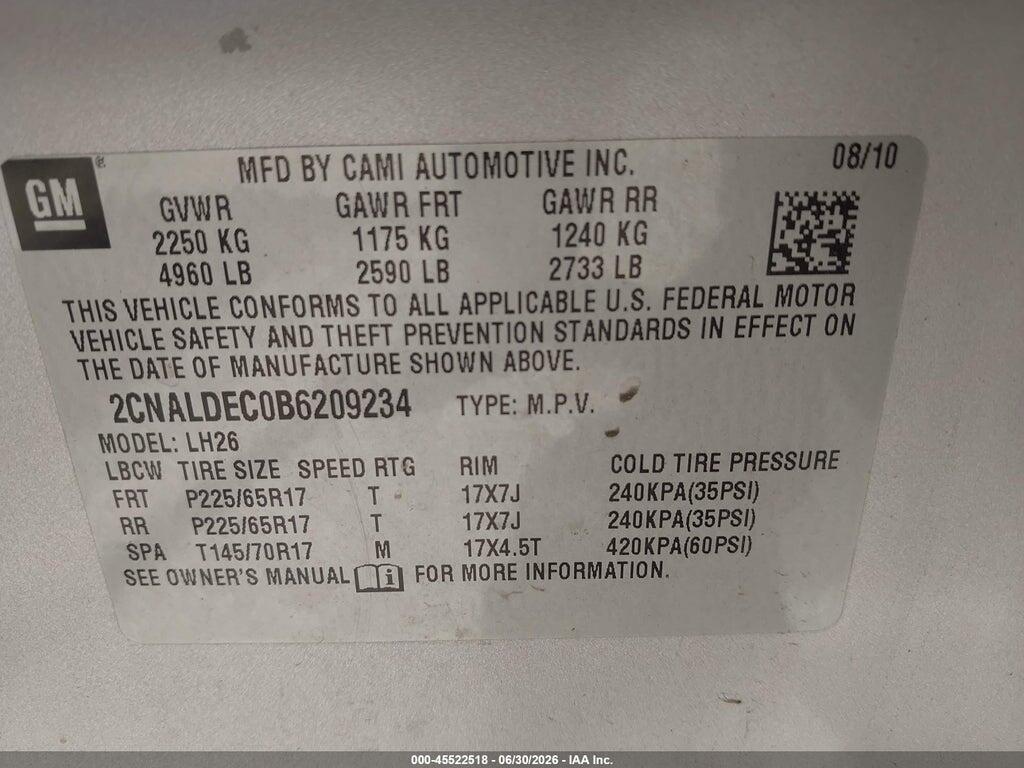 2CNALDEC0B6209234 2011 CHEVROLET EQUINOX photo no. 9