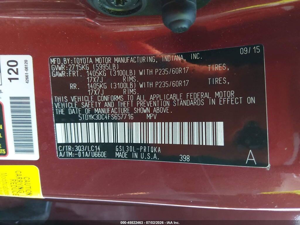 5TDYK3DC4FS657716 2015 TOYOTA SIENNA photo no. 9